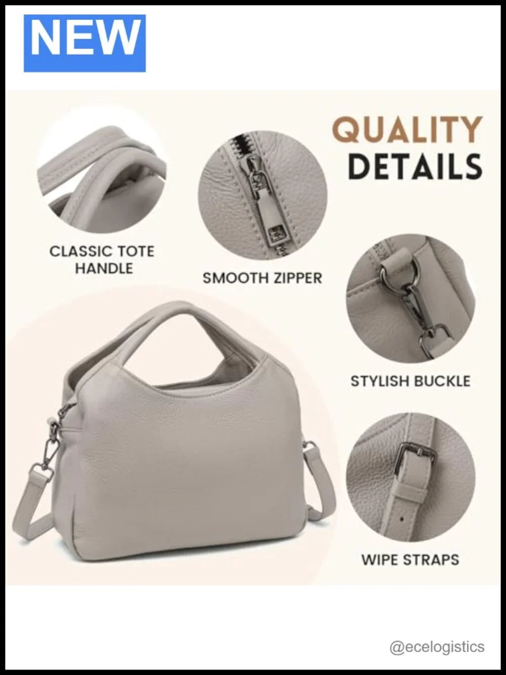 Genuine Leather Tote Hobo Purse with Detachable Strap